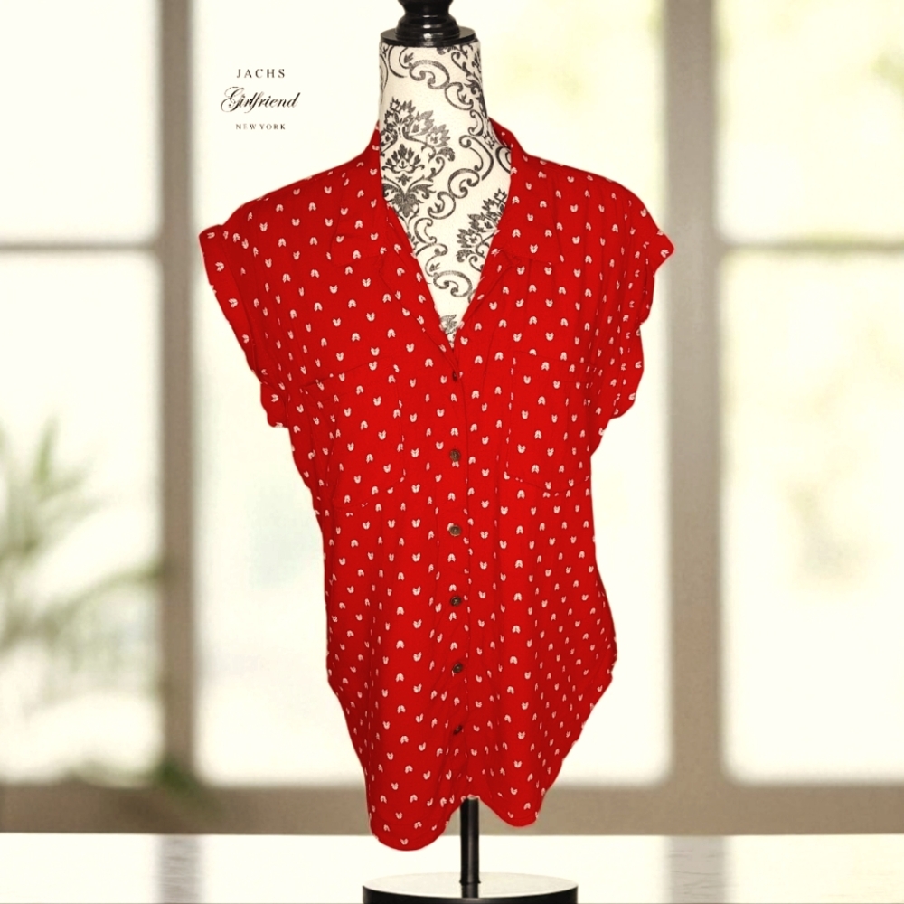 JACHS GIRLFRIEND Quinn Cap Sleeve Button Front Blouse - Medium